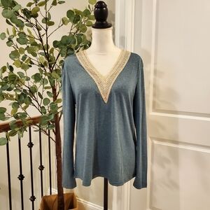 Green LongSleeve  Lace Crochet  Blouse